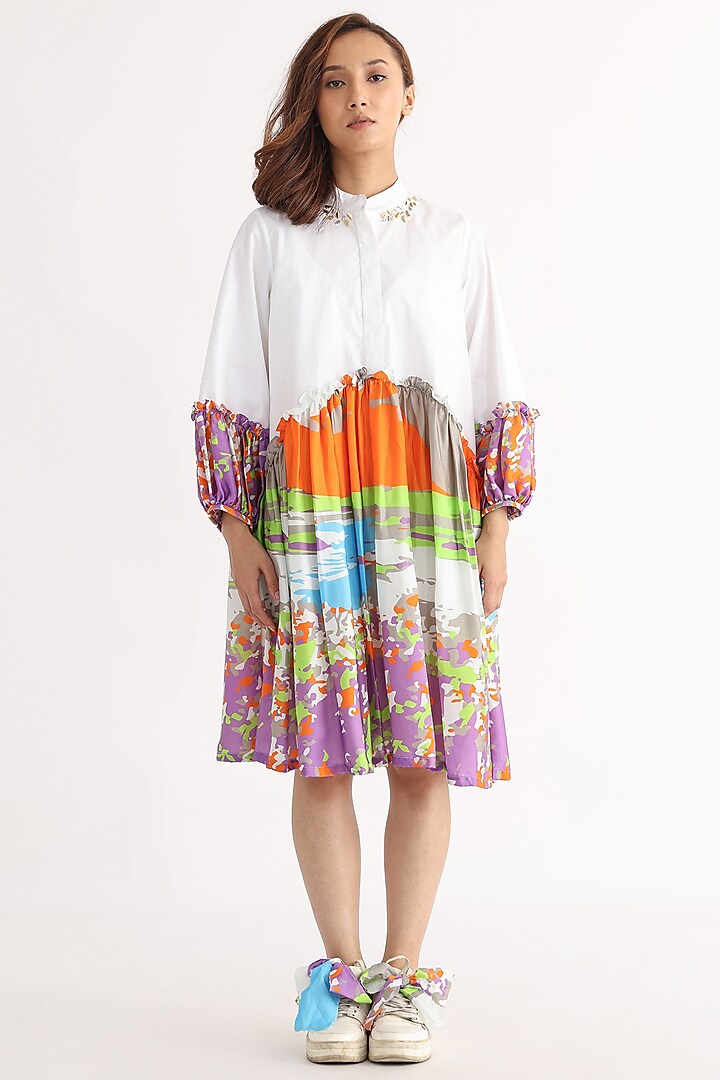 Multi-Colored Cotton & Bemberg Printed Dress by Studio Moda India