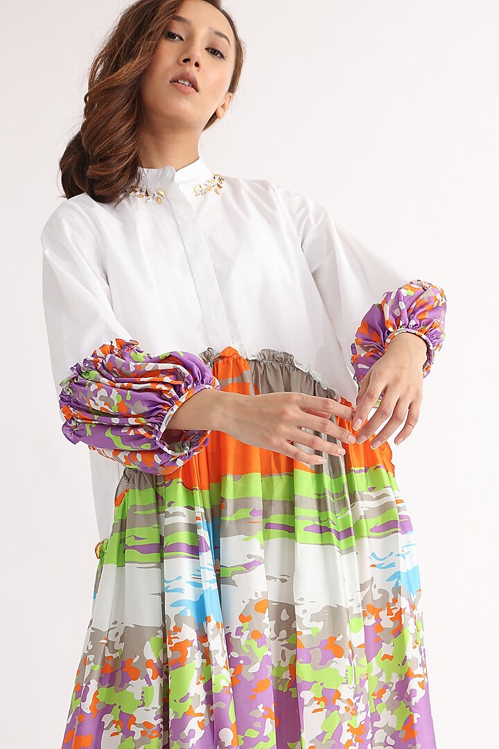 Multi-Colored Cotton & Bemberg Printed Summer Dress by Studio Moda India at Pernia's Pop Up Shop