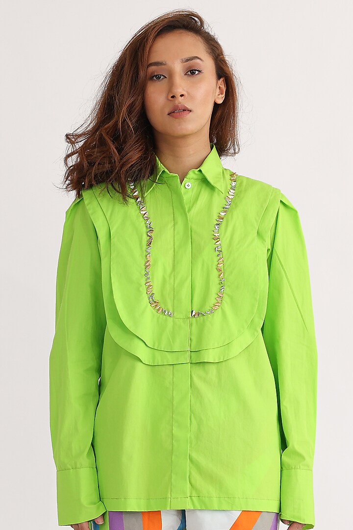 Lime Green Cotton Shirt by Studio Moda India