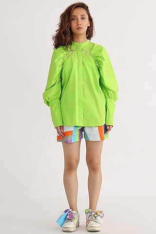 Lime Green Cotton Shirt by Studio Moda India
