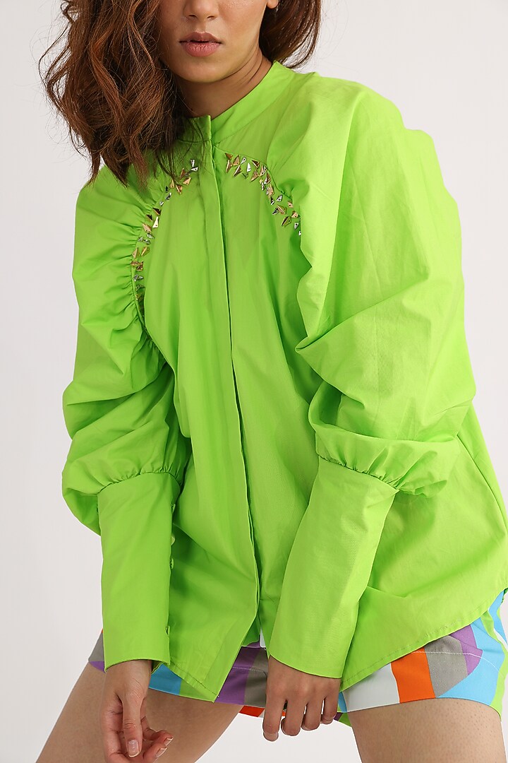Lime Green Cotton Shirt by Studio Moda India at Pernia's Pop Up Shop
