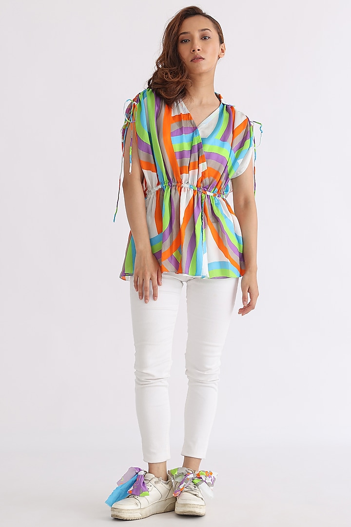 Multi-Colored Bemberg Printed Shirt by Studio Moda India