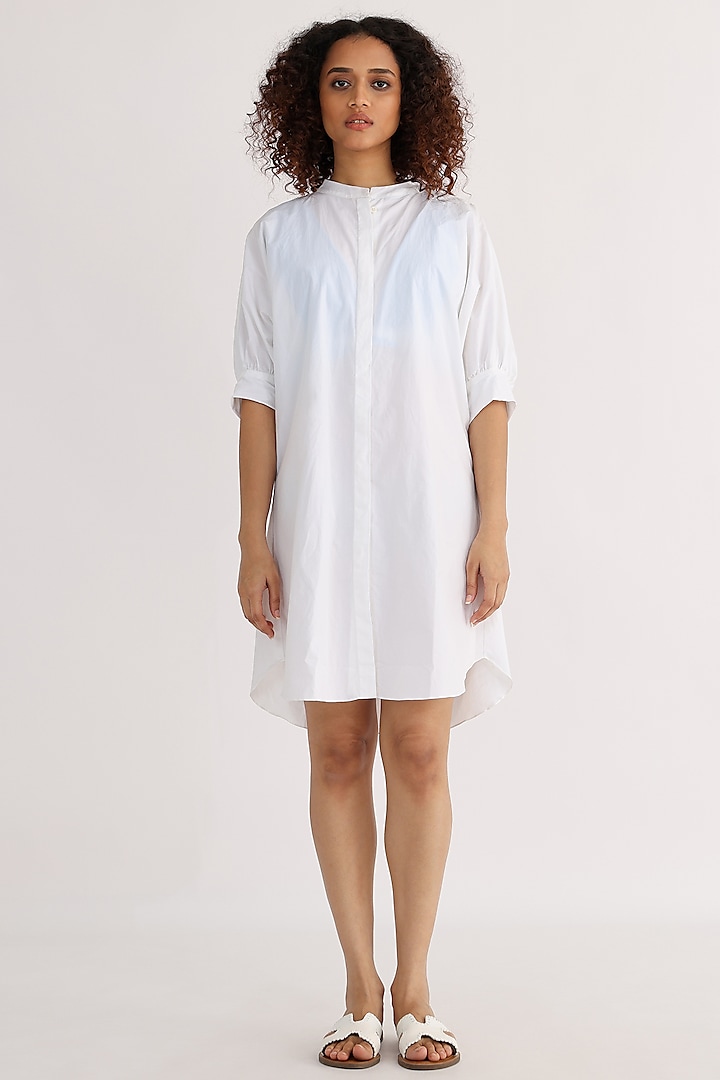 White Cotton & Macrame Shirt by Studio Moda India