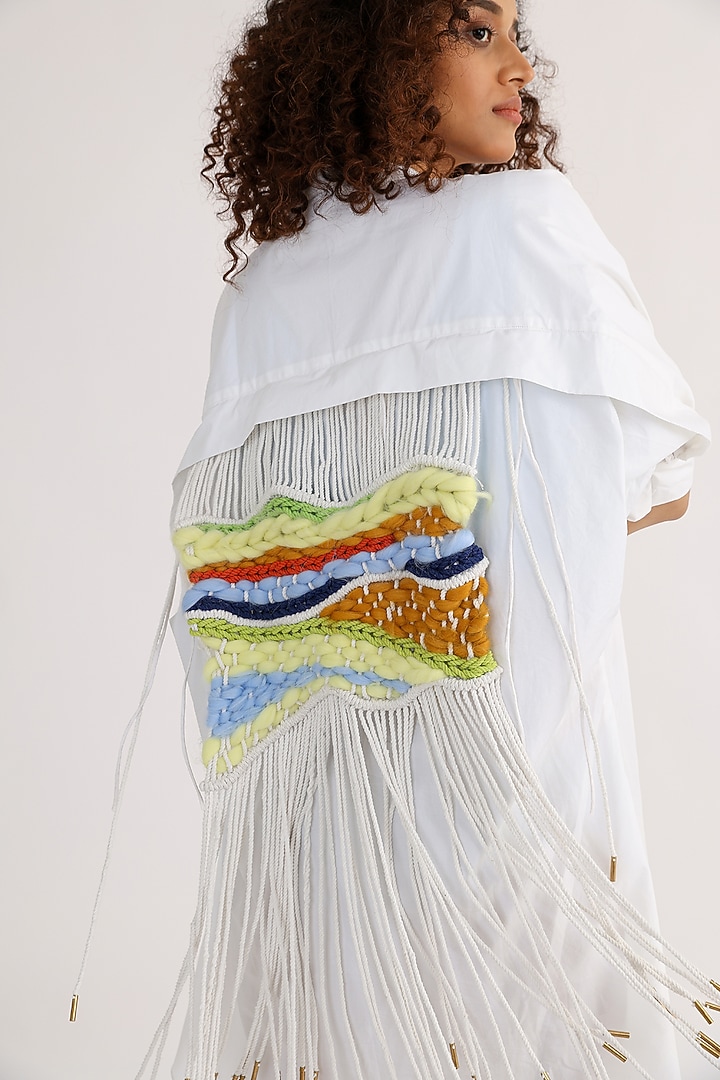 White Cotton & Macrame Shirt by Studio Moda India at Pernia's Pop Up Shop