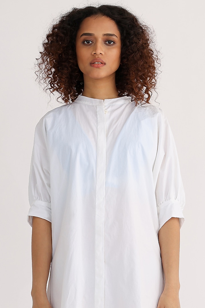 White Cotton & Macrame Shirt by Studio Moda India at Pernia's Pop Up Shop