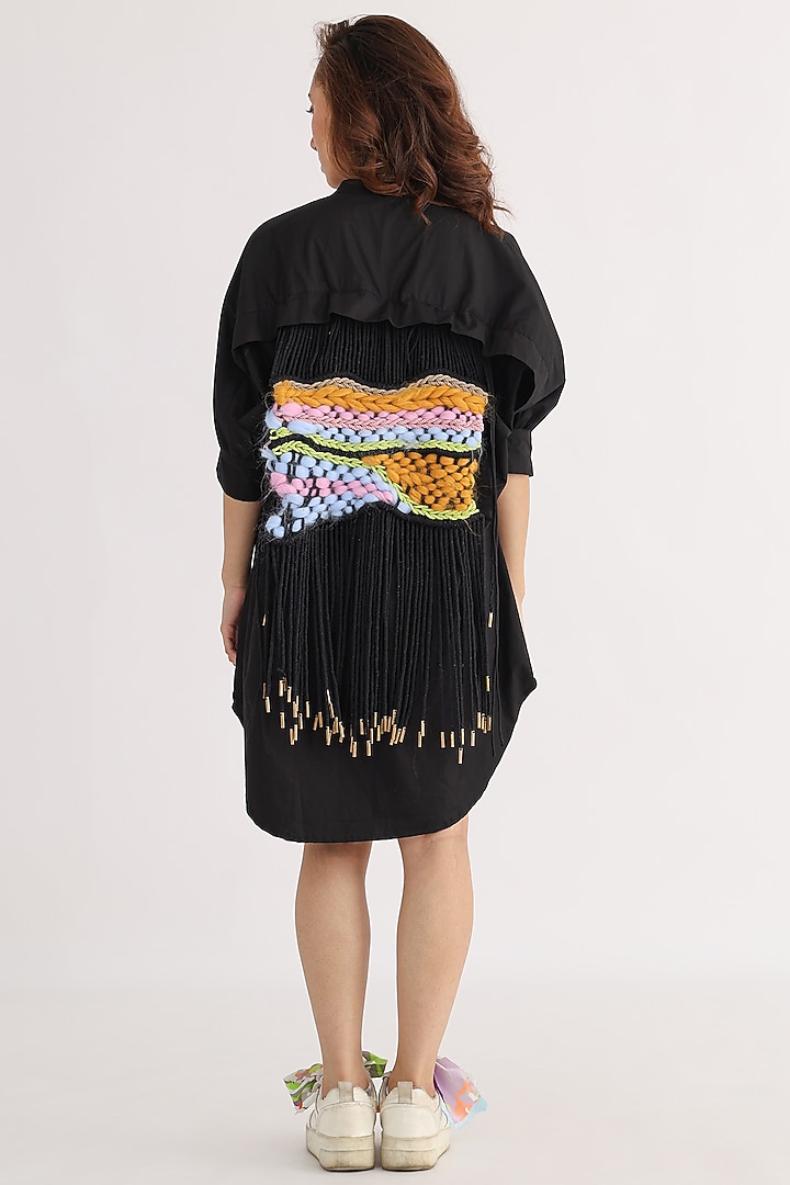 Black Cotton & Macrame Shirt by Studio Moda India at Pernia's Pop Up Shop
