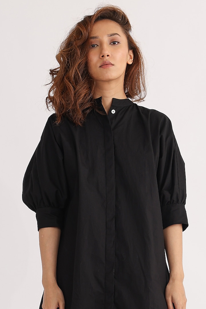 Black Cotton & Macrame Shirt by Studio Moda India at Pernia's Pop Up Shop