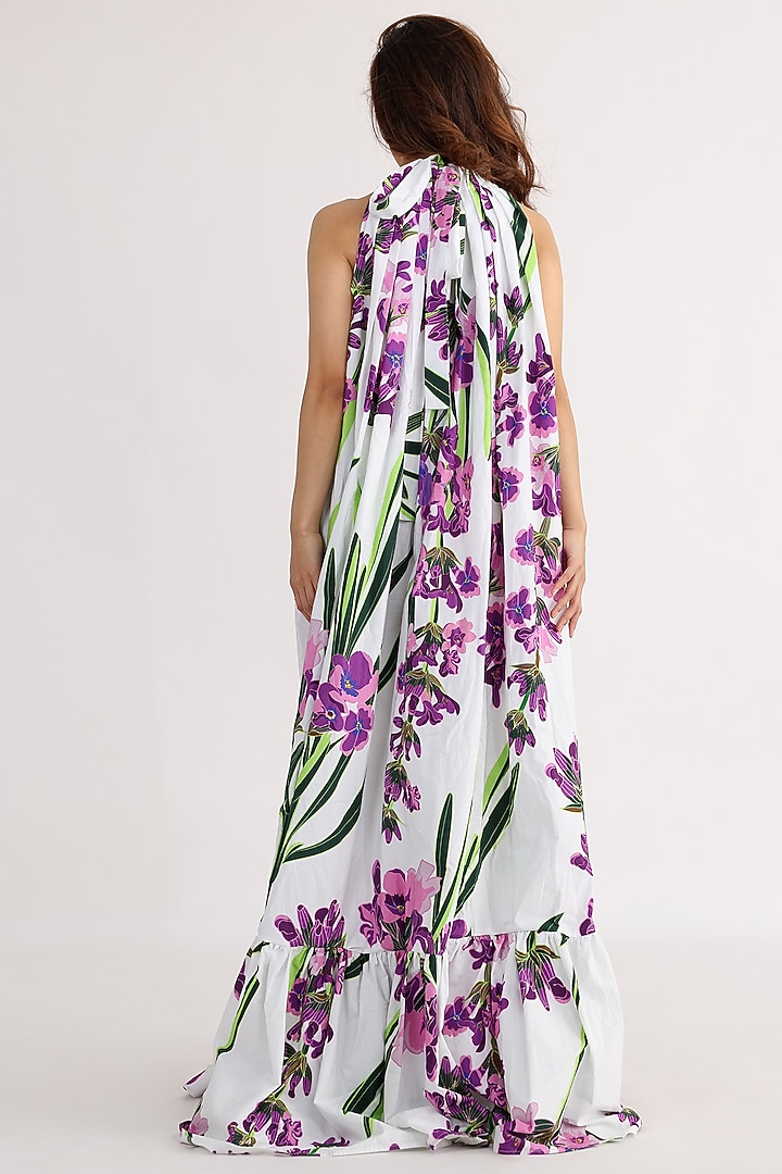 White & Lavender Cotton Printed Summer Dress by Studio Moda India at Pernia's Pop Up Shop