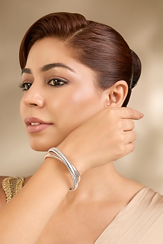 Two-Tone Finish Bangle In Sterling Silver by MISS JO