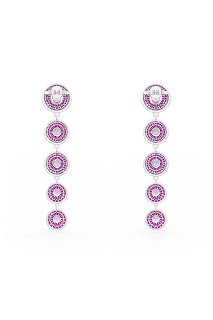 White Rhodium Finsh Ruby Spinel Stone Dangler Earrings In Sterling Silver by MISS JO at Pernia's Pop Up Shop
