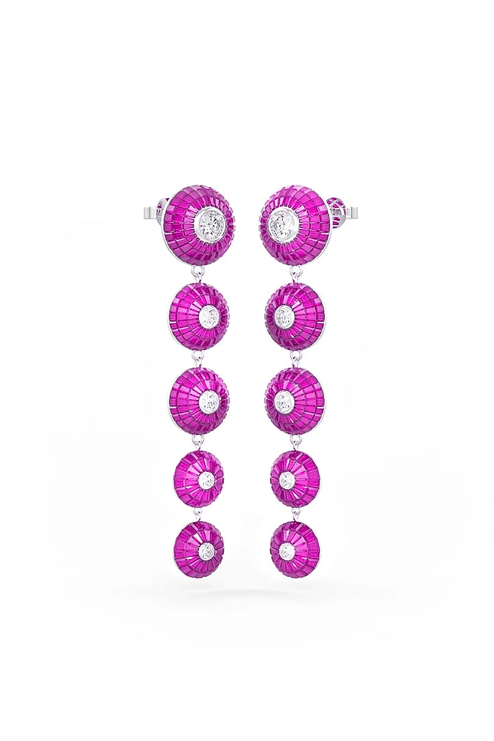 White Rhodium Finsh Ruby Spinel Stone Dangler Earrings In Sterling Silver by MISS JO at Pernia's Pop Up Shop