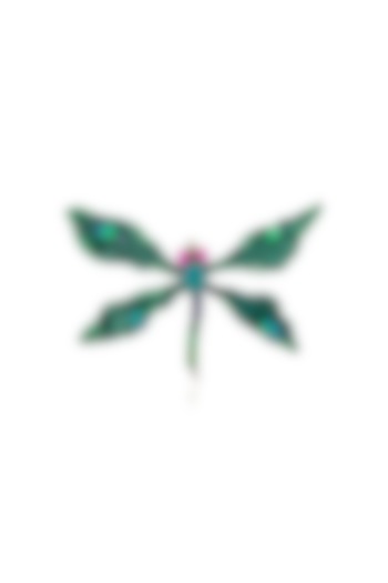 White Rhodium Finish Green Cubic Zirconia Statement Brooch In Sterling Silver by MISS JO at Pernia's Pop Up Shop