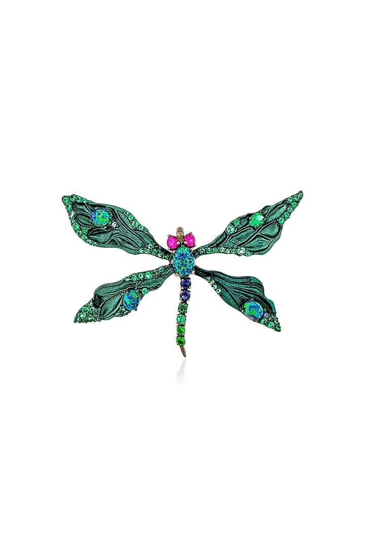 White Rhodium Finish Green Cubic Zirconia Statement Brooch In Sterling Silver by MISS JO at Pernia's Pop Up Shop