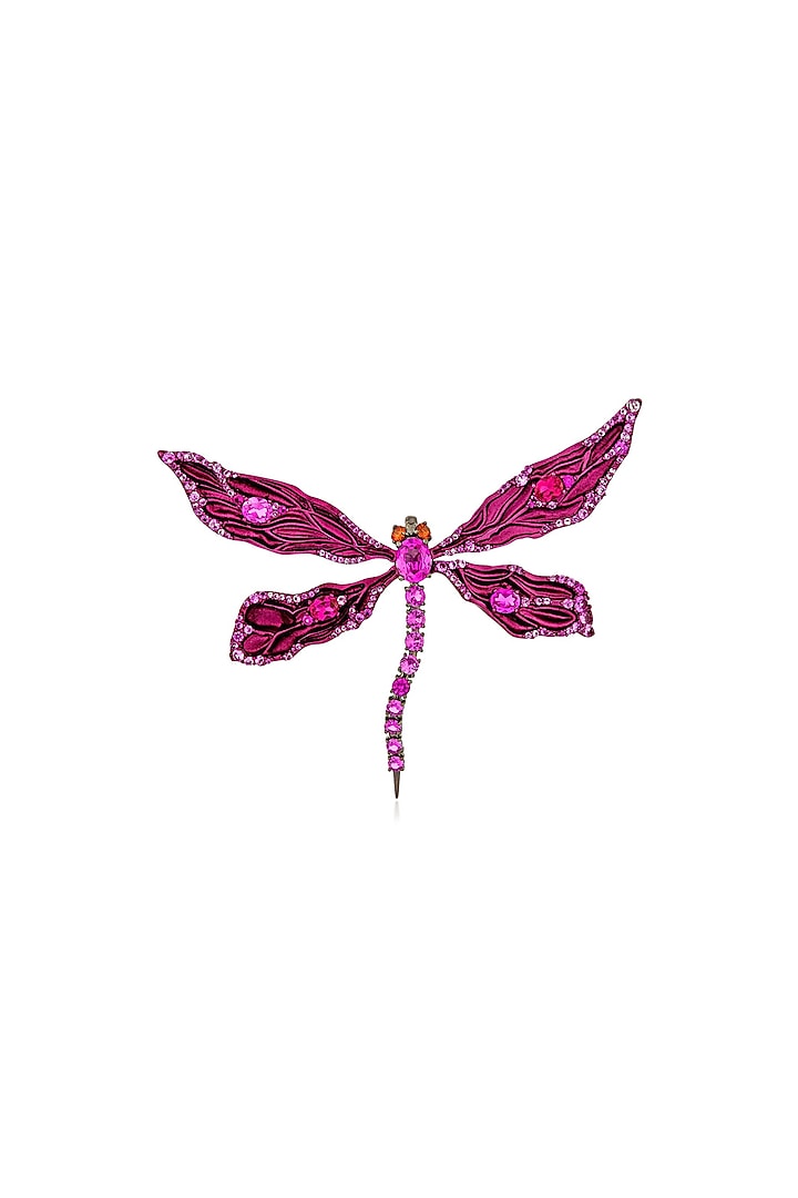 White Rhodium Finish Pink Cubic Zirconia Statement Brooch In Sterling Silver by MISS JO at Pernia's Pop Up Shop