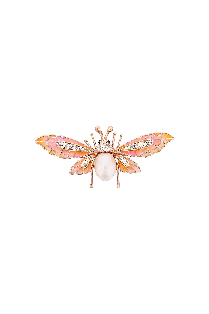 White Rhodium Finish Pearl Pink Enameled Harmony Brooch In Sterling Silver by MISS JO at Pernia's Pop Up Shop
