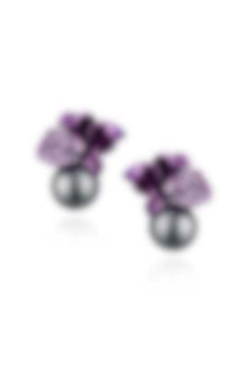 White Rhodium Finish Pastel Purple Pearl Stud Earrings In Sterling Silver by MISS JO at Pernia's Pop Up Shop