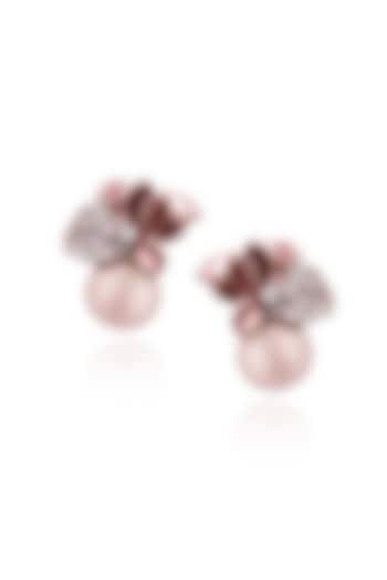 White Rhodium Finish Pastel Pink Pearl Stud Earrings In Sterling Silver by MISS JO at Pernia's Pop Up Shop