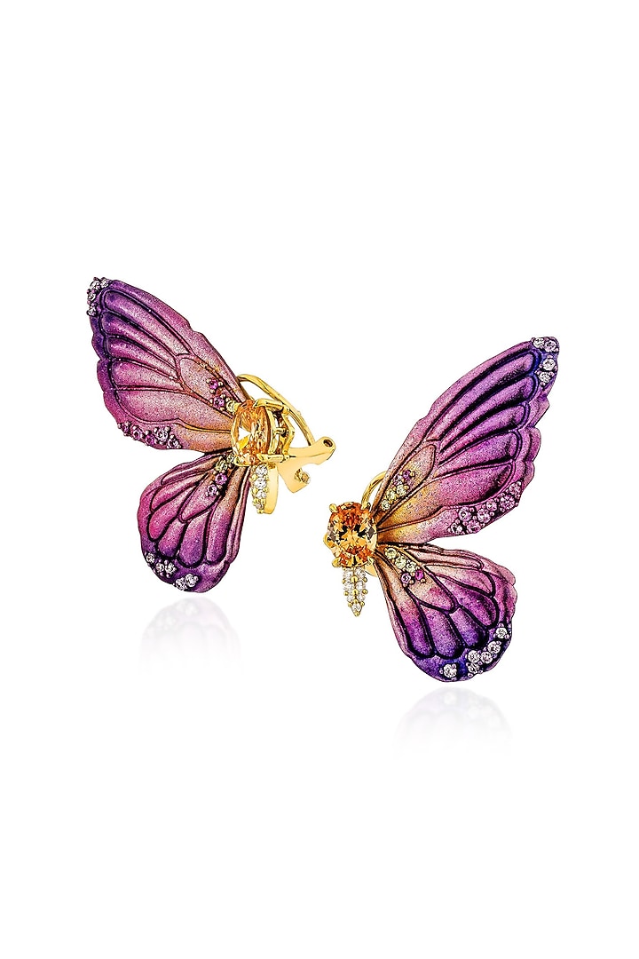 Gold Finish Purple Enameled Butterfly Stud Earrings In Sterling Silver by MISS JO at Pernia's Pop Up Shop