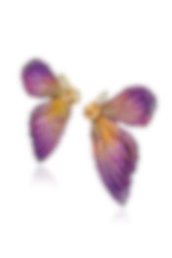 Gold Finish Purple Enameled Butterfly Stud Earrings In Sterling Silver by MISS JO at Pernia's Pop Up Shop