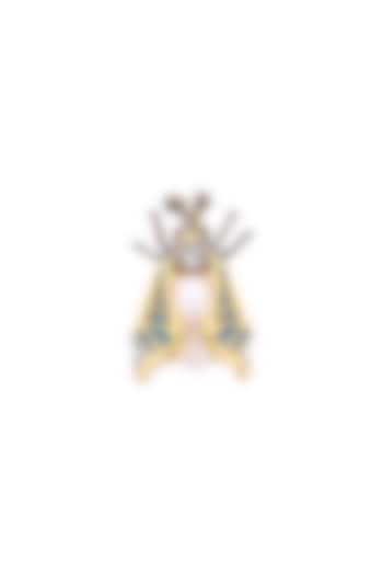 Gold Finish Blue Enameled Statement Brooch In Sterling Silver by MISS JO at Pernia's Pop Up Shop