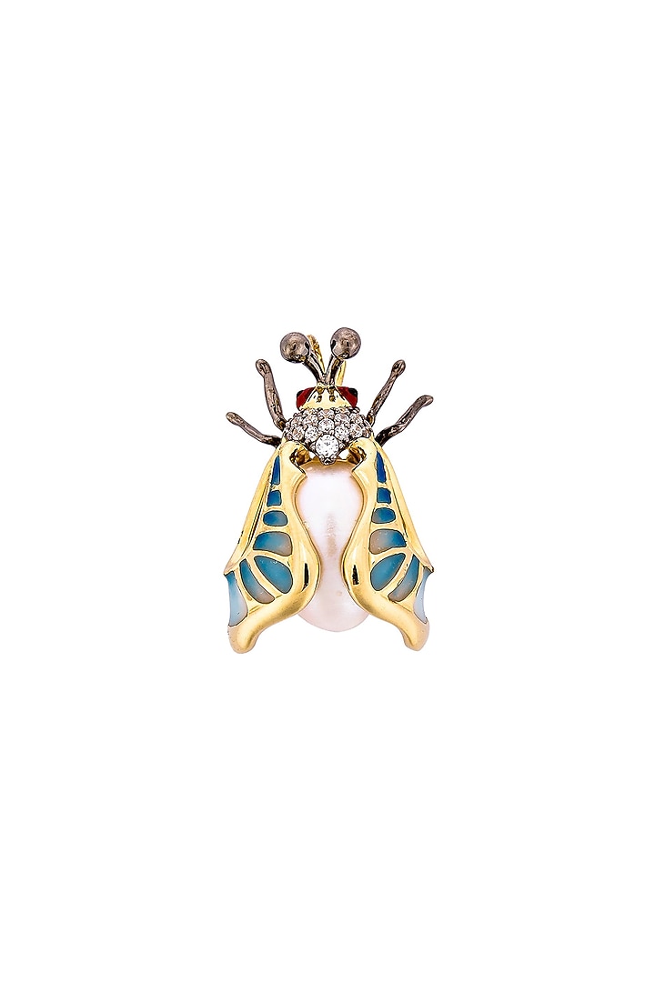 Gold Finish Blue Enameled Statement Brooch In Sterling Silver by MISS JO at Pernia's Pop Up Shop