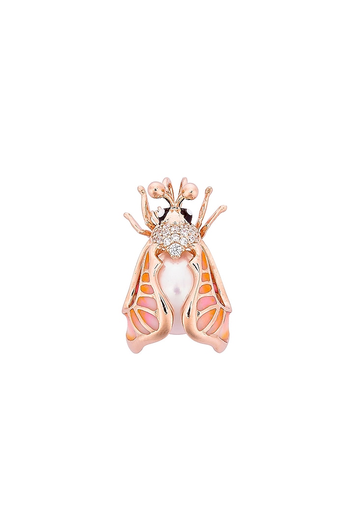 Rose Gold Finish Pink Enameled Statement Brooch In Sterling Silver by MISS JO at Pernia's Pop Up Shop