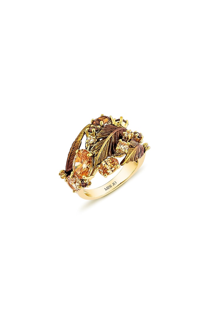Gold Finish Brown Cubic Zirconia Statement Ring In Sterling Silver by MISS JO at Pernia's Pop Up Shop