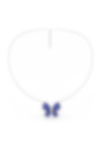 White Rhodium Finish Sapphire Synthetic Spinel Pendant Necklace In Sterling Silver by MISS JO at Pernia's Pop Up Shop