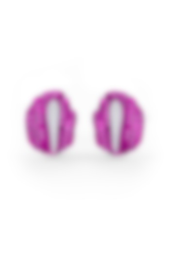 White Rhodium Finish Ruby Synthetic Spinel Stud Earrings In Sterling Silver by MISS JO at Pernia's Pop Up Shop