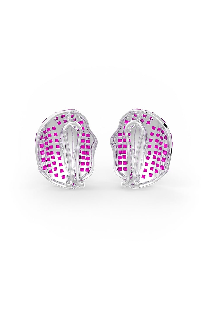 White Rhodium Finish Ruby Synthetic Spinel Stud Earrings In Sterling Silver by MISS JO at Pernia's Pop Up Shop