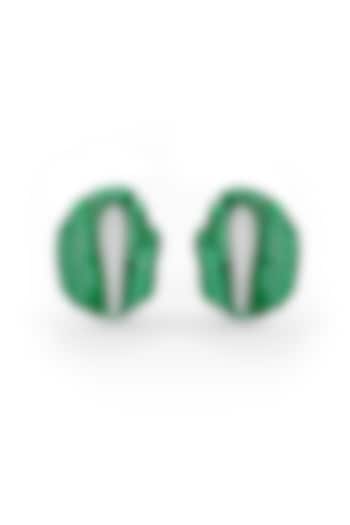 White Rhodium Finish Emerald Synthetic Spinel Stud Earrings In Sterling Silver by MISS JO at Pernia's Pop Up Shop