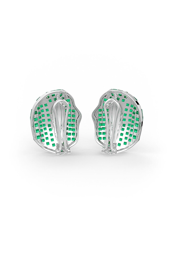 White Rhodium Finish Emerald Synthetic Spinel Stud Earrings In Sterling Silver by MISS JO at Pernia's Pop Up Shop