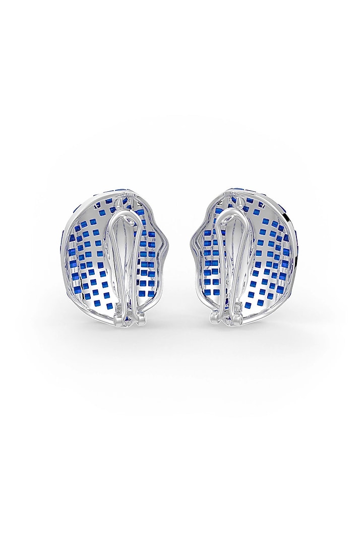 White Rhodium Finish Sapphire Synthetic Spinel Stud Earrings In Sterling Silver by MISS JO at Pernia's Pop Up Shop