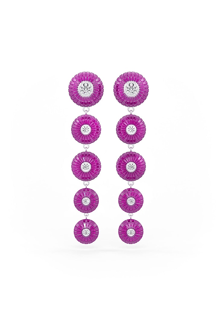 White Rhodium Finish Ruby Synthetic Spinel Dangler Earrings In Sterling Silver by MISS JO at Pernia's Pop Up Shop