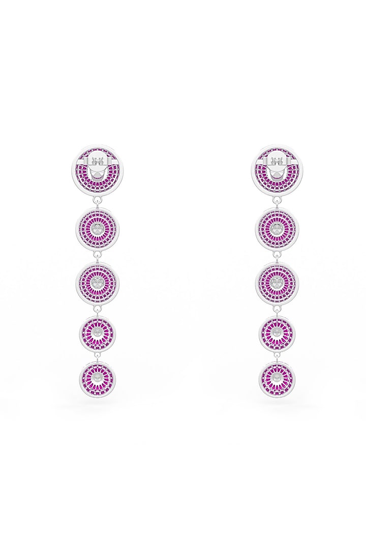 White Rhodium Finish Ruby Synthetic Spinel Dangler Earrings In Sterling Silver by MISS JO at Pernia's Pop Up Shop