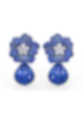 White Rhodium Finish Sapphire Spinel Stone Floral Dangler Earrings In Sterling Silver by MISS JO at Pernia's Pop Up Shop