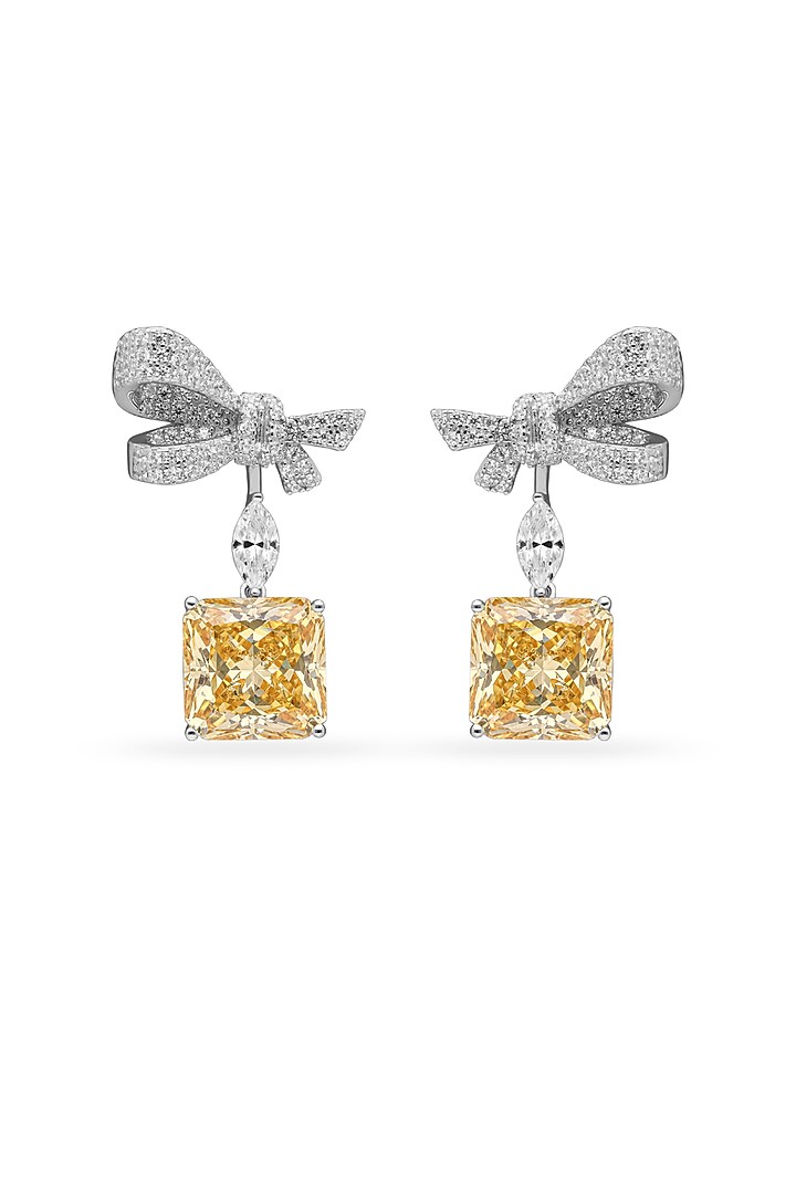 White Rhodium Finish Cubic Zirconia Dangler Earrings In Sterling Silver by MISS JO at Pernia's Pop Up Shop