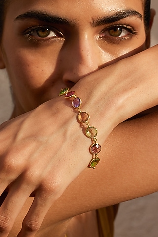 Gold Plated Multi-Colored Stone Bracelet In Sterling Silver by MISS JO