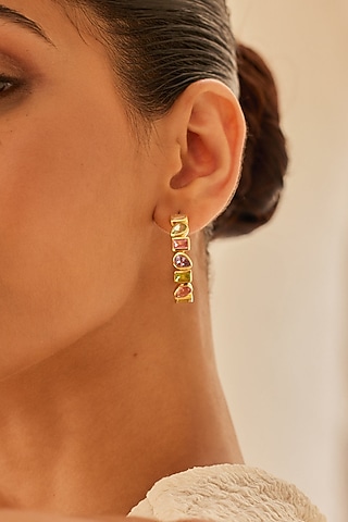 Gold Plated Multi-Colored Tourmaline Stone Hoop Earrings In Sterling Silver by MISS JO