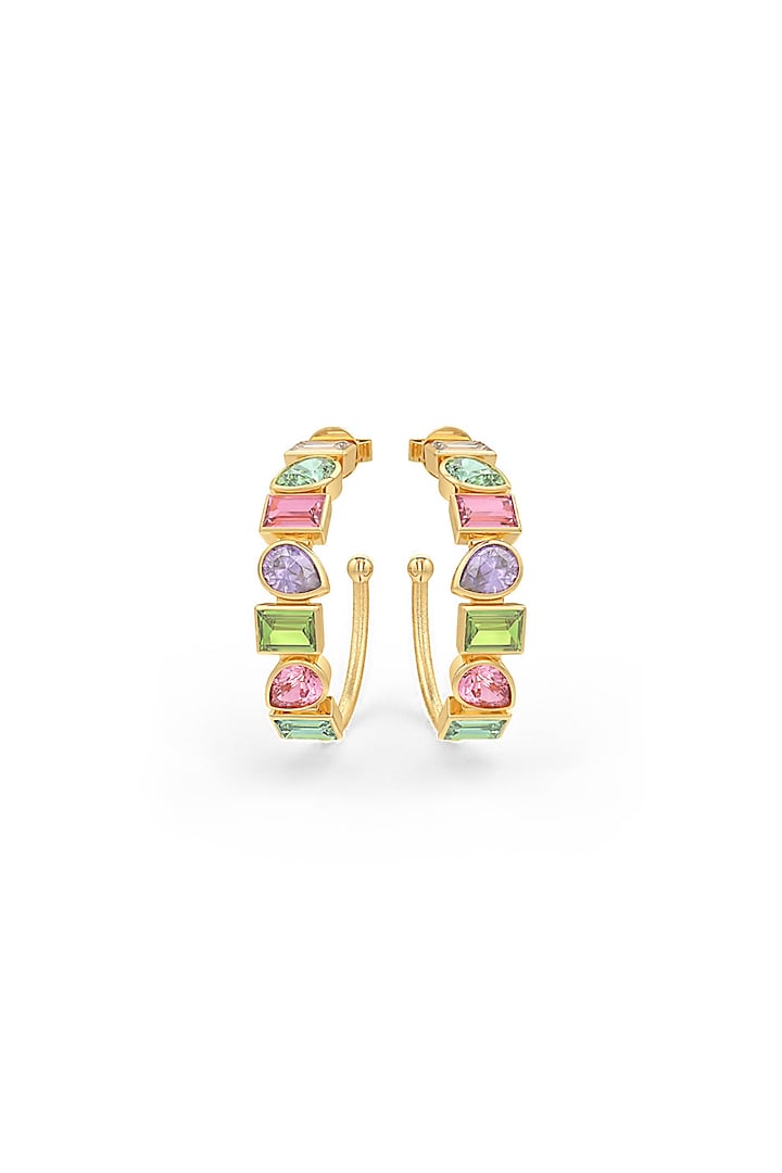 Gold Plated Multi-Colored Tourmaline Stone Hoop Earrings In Sterling Silver by MISS JO at Pernia's Pop Up Shop