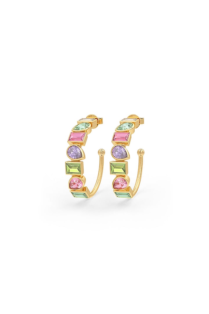 Gold Plated Multi-Colored Tourmaline Stone Hoop Earrings In Sterling Silver by MISS JO at Pernia's Pop Up Shop