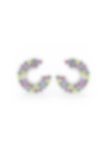 White Rhodium Finish Multi-Colored Cubic Zirconia Hoop Earrings In Sterling Silver by MISS JO at Pernia's Pop Up Shop