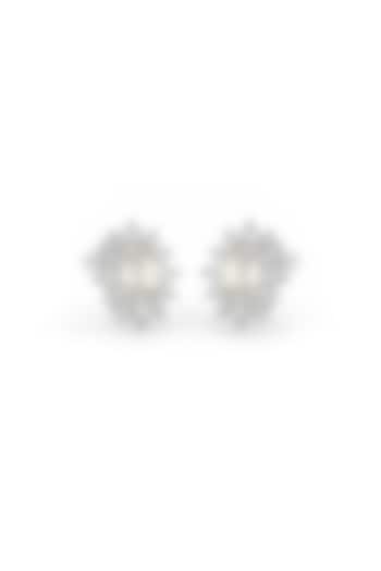 White Rhodium Finish Champagne Stone & Cubic Zirconia Stud Earrings In Sterling Silver by MISS JO at Pernia's Pop Up Shop