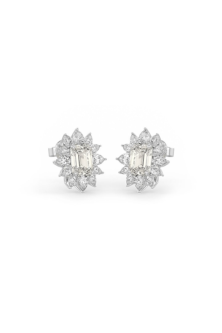 White Rhodium Finish Champagne Stone & Cubic Zirconia Stud Earrings In Sterling Silver by MISS JO at Pernia's Pop Up Shop