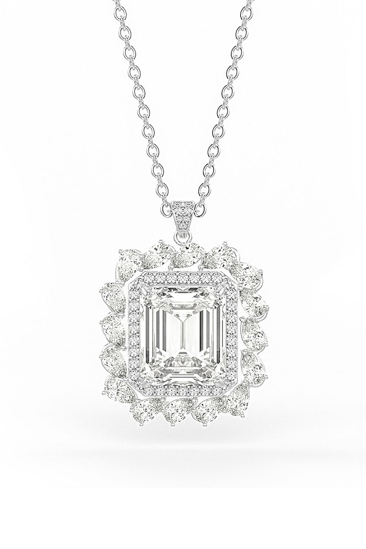 White Rhodium Finish Cubic Zirconia Pendant Necklace In Sterling Silver by MISS JO at Pernia's Pop Up Shop