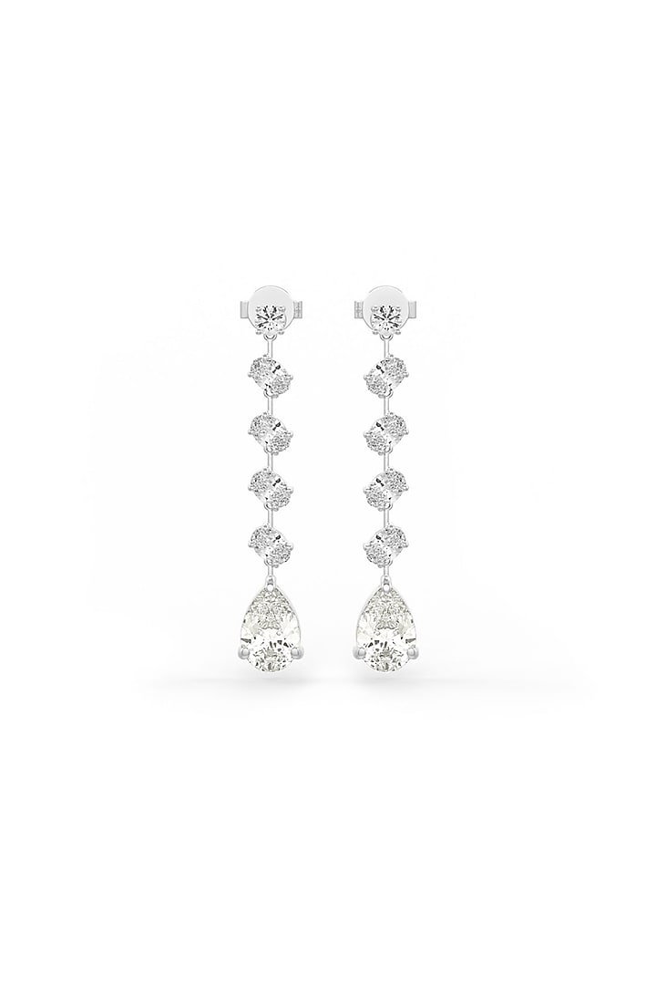 White Rhodium Finish Cubic Zirconia Dangler Earrings In Sterling Silver by MISS JO at Pernia's Pop Up Shop