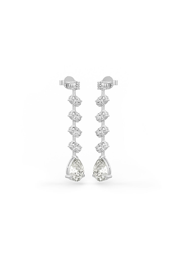 White Rhodium Finish Cubic Zirconia Dangler Earrings In Sterling Silver by MISS JO at Pernia's Pop Up Shop
