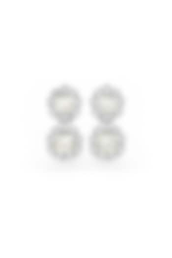 White Rhodium Fnish Cubic Zirconia & Aqua Stone Dangler Earrings In Sterling Silver by MISS JO at Pernia's Pop Up Shop