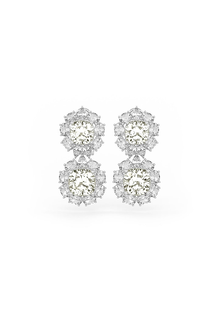 White Rhodium Fnish Cubic Zirconia & Aqua Stone Dangler Earrings In Sterling Silver by MISS JO at Pernia's Pop Up Shop