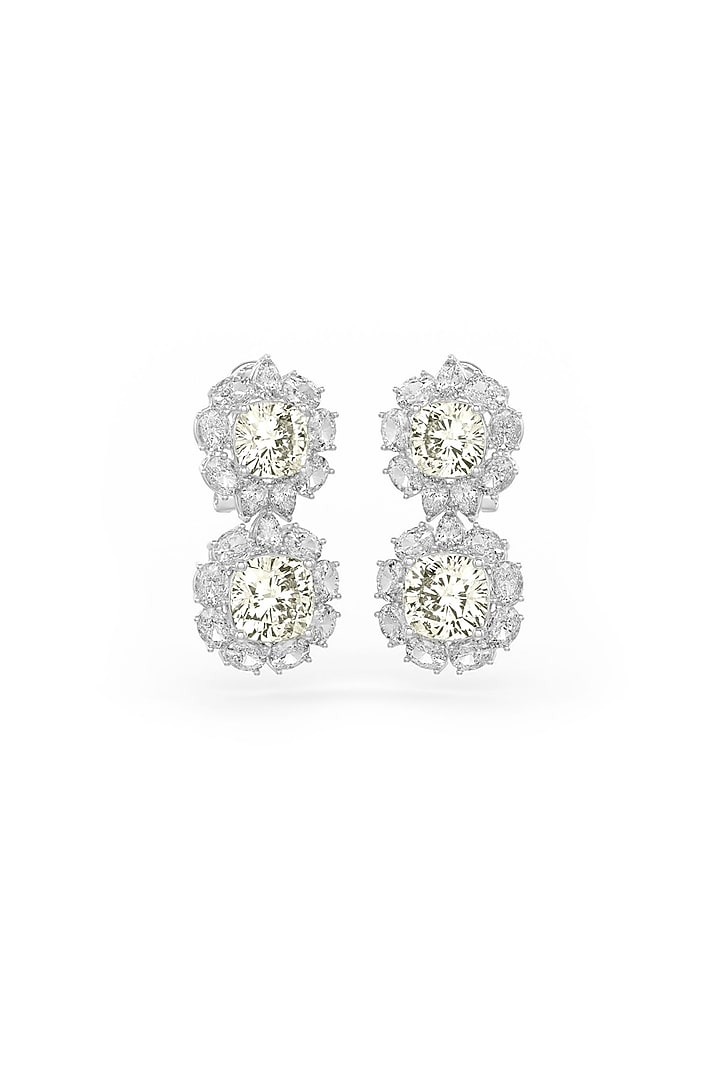 White Rhodium Fnish Cubic Zirconia & Aqua Stone Dangler Earrings In Sterling Silver by MISS JO at Pernia's Pop Up Shop